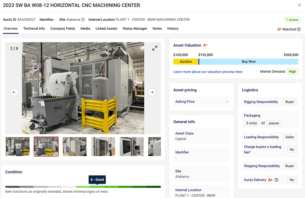 horizontal cnc machining center asset information